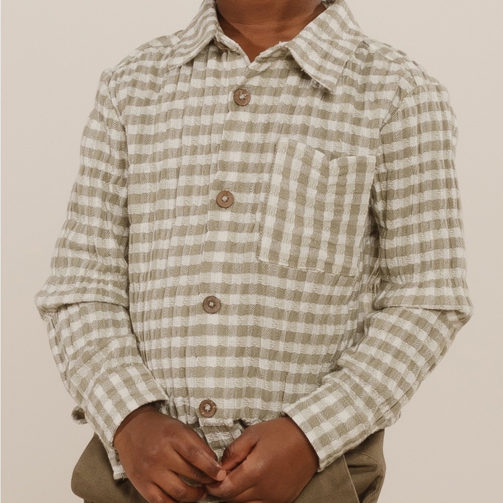 Rylee + Cru Collared Shirt - Olive Gingham
